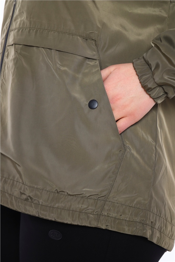 Large-Wattal Body-Body Khaki Yagmurluk-Ruzgarlık-Capsonlu-Thing Coat-Jacket