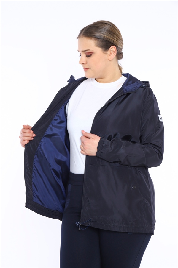 Large-Wattal Body-Material Navy Blue Rain-Ruzgarlık-Capsonlu-Thing Coat-Jacket