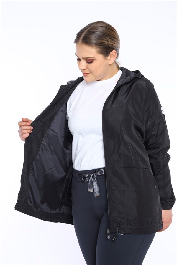 Large-Wattal Body-Material Black Yagmurluk-Ruzgarlık-Capsonlu-Thin coat-jacket