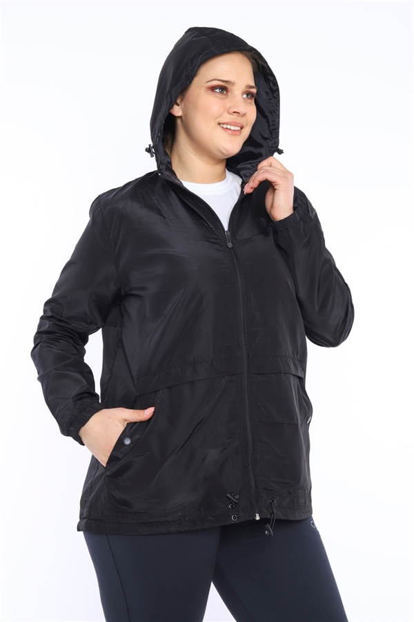 Large-Wattal Body-Material Black Yagmurluk-Ruzgarlık-Capsonlu-Thin coat-jacket