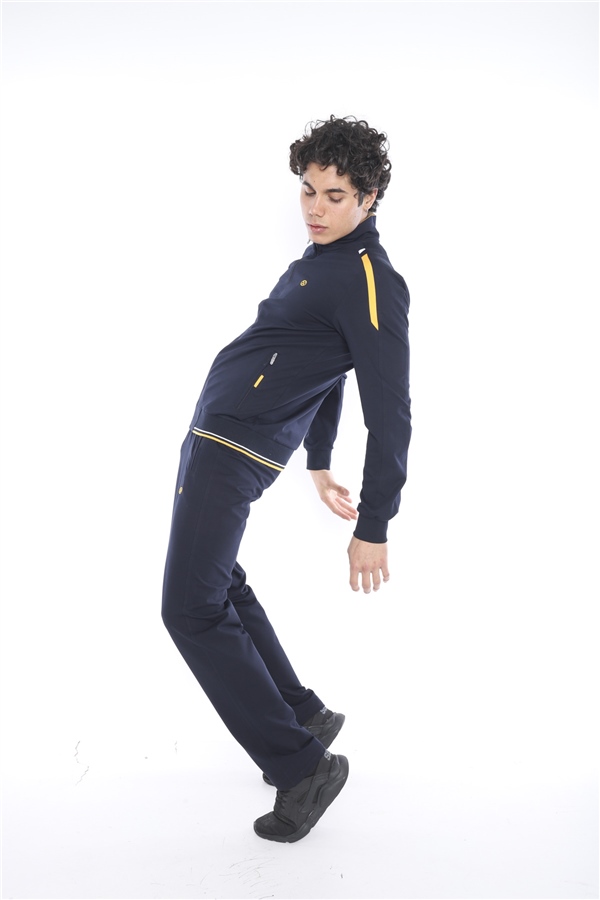 Men's Sports Regular/Casual Mold-Dik Yaka-Suber 2 Yarn Fabric-4 pocket navy blue yellow tracksuit set