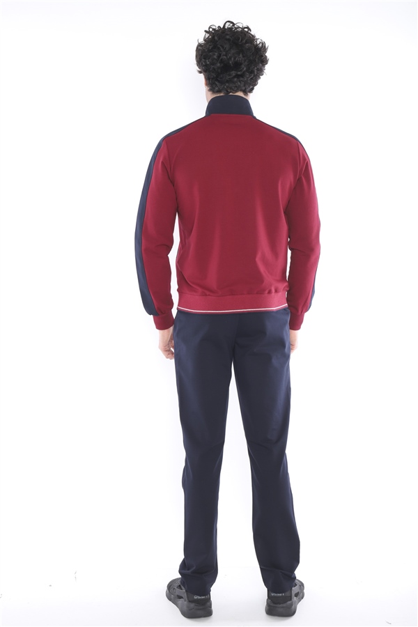 Men's Sports Regular/Casual Mold-Dik Yaka-Suber 2 Yarn Fabric-4 pocket burgundy tracksuit set