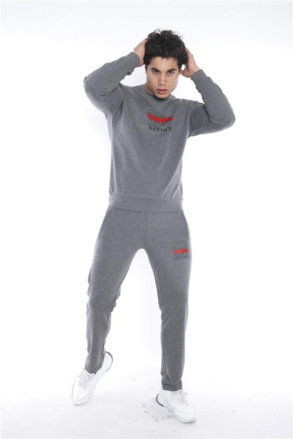 Erkek Spor Slimfit G3 Melanj Sweatshirt Takım