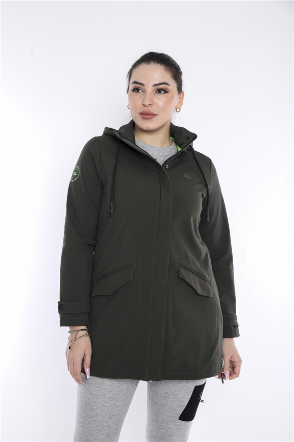 Women's sports removable hood, 2 pocket hooded khaki coat / rainfall / jacket