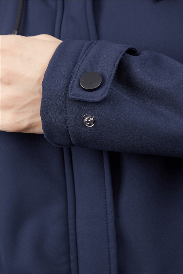 Women's sports removable hood, 2 pocket hood navy blue coat / rainfall / jacket