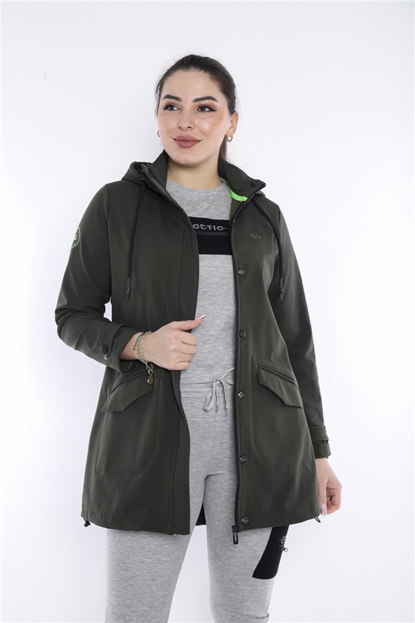 Women's sports removable hood, 2 pocket hooded khaki coat / rainfall / jacket