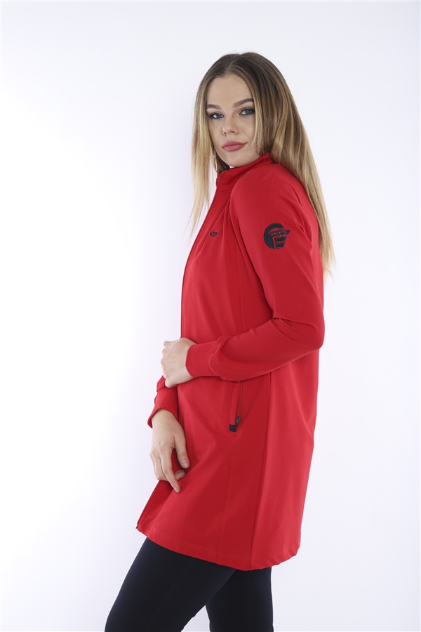 Women Sports Red Zippered, Pocket Tunic Tracksuit Team - CC -6725