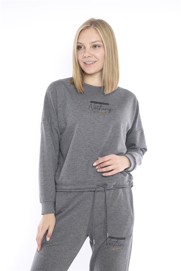 Kadın Spor Slimfit G3 Melanj (Koyu Gri) Sweatshirt Takım